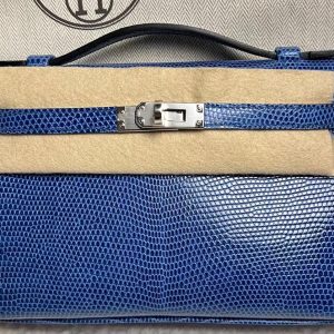 Hermès Kelly Pochette Bleu Saphir Lizard Palladium Hardware - DP for HR
